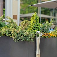 Summasen teräsrakenteet Kappelin terassikalusteissa huomioivat myös kukkaistutukset